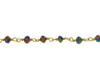 Sterling Silver Gold Plated 3.60mm Width by 2.80mm Length Peacock Pyrite Gem Stone Chain. Price per: 1 Inch.