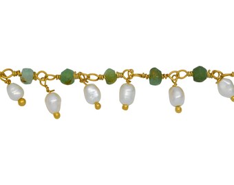 Brass Gold Plated 3.4mm Width by 2.3mm Length Natural Hand Cut Chrysoprase Stone, With One of 3.0mm Width by 4.1mm . Price per: 1 Inch.