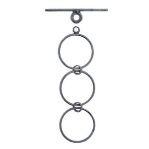 Sterling Silver Oxidized 14.3mm Width / Length, Plain Circle Toggle Clasp Ring with Two 14.3mm Extender Links. Quantity Per Pack: 5 Pairs.