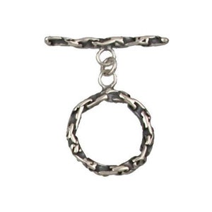 Sterling Silver Oxidized 17.7mm Width / Length by 2.3mm Thick Chain Toggle Clasp Ring . Quantity Per Pack: 2 Pairs.