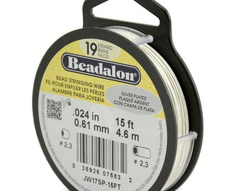 Alambre para abalorios Beadalon de 19 hebras, 0,024 pulgadas de diámetro, 30 pies, color plata satinada. Se venden por paquete (1 carrete).