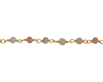 Sterling Silver Gold Plated 3.5mm Width by 2.65mm Length Pink Opal Gem Stone Chain. Price per: 1 Inch.