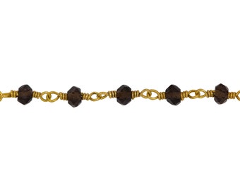 Brass Gold Plated 3.85mm Width by 2.96mm Length Natural Hand Cut Smoky Topaz Stone, Gem Stone Chain. Price per: 1 Inch.