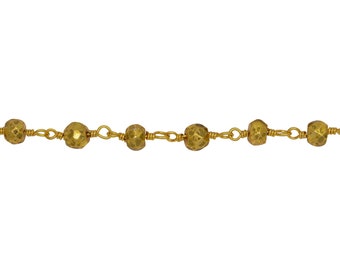 Brass Gold Plated 3.20mm Width by 2.85mm Length Natural Hand Cut Golden Color Pyrite Stone, Gem Stone Chain. Price per: 1 Inch.