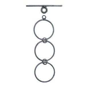 Sterling Silver Oxidized 16.2mm Width / Length, Plain Circle Toggle Clasp Ring with Two 16.2mm Extender Links. Quantity Per Pack: 5 Pairs.