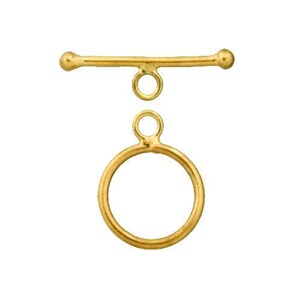 Sterling Silver Gold Plated, 12.1mm Width by 16.0mm Height, Plain Circle Toggle Clasp Ring and 18.4mm Width. Quantity Per Pack: 2 Pairs.