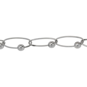 Sterling Silver Rhodium Plated 6.7mm Width by 17.0mm Length Elongated Oval Links With 4.0mm. Price per: 1 Foot.