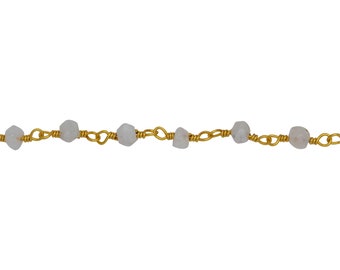 Sterling Silver Gold Plated 3.65mm Width by 2.85mm Length Rainbow Moon Stone Stone, Gem Stone Chain. Price per: 1 Inch.
