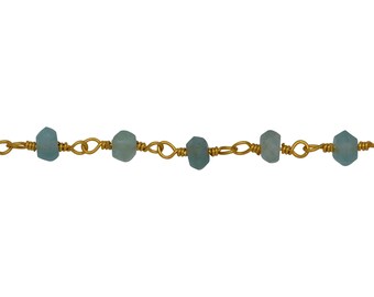 Brass Gold Plated 2.98mm Width by 1.95mm Length Natural Hand Cut Teal Apatite Stone, Gem Stone Chain. Price per: 1 Inch.