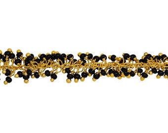 Brass Gold Plated 1.7mm Width by 2.35mm Length Cable Chain, With Two of 2.0mm Width by 1.65mm Length Black Spinel . Price per: 1 Inch.
