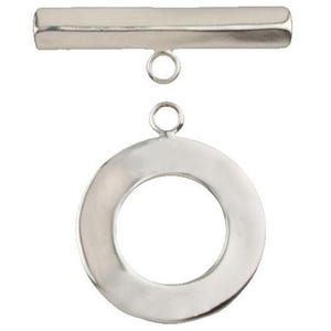 May include: Silver toggle clasp with a round, flat, open circle pendant. The clasp is a bar with two loops at the end.