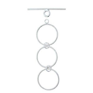 Sterling Silver 9.8mm Width / Length, Textured Circle Toggle Clasp Ring with Two 9.8mm Extender Links. Quantity Per Pack: 5 Pairs.