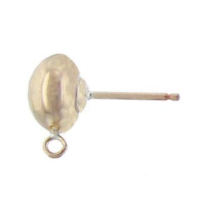 May include: Gold earring finding with a small loop at the bottom and a post with a flat back.
