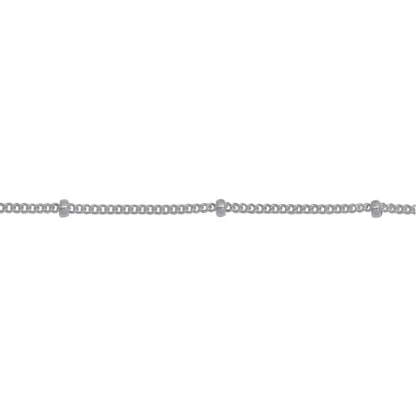 Sterling Silver 1.0mm Width by 1.9mm Length, Smooth Curb Chain with 1.9mm Roundel Bead, Satellite Chain. Price per: 1 Foot.