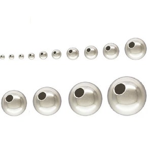 Sterling Silber .925 Runde Nahtlose Perlen Wählen Sie Größe und Menge.