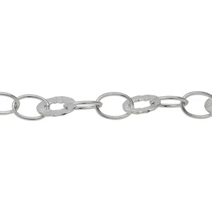 Sterling Silver Two of 8.3mm Width by 11.8mm Length Smooth Oval Links Followed by One of 9.0mm Width by 12.0mm. Price per: 1 Foot.