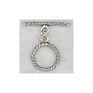Sterling Silver Oxidized, 13.2mm Width by 1.6mm Length by 17.7mm Height, Twisted Circle Toggle Clasp Ring. Quantity Per Pack: 5 Pairs.