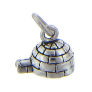 Puede incluir: Un charm de iglú plateado con un lazo para sujetarlo a una pulsera o collar. El iglú está construido con bloques rectangulares y el charm tiene un diseño tridimensional detallado.