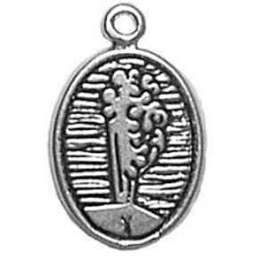 May include: Silver charm in the shape of an oval with a stylized image of a geyser erupting.