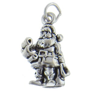 Sterling Silber, 13,1 mm Breite mal 9,1 mm Länge mal 21,5 mm Höhe, Weihnachtsmann mit Wunschliste Charm. Menge pro Packung: 1 Stück.