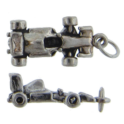 Sterling Silver, 11.3mm Width by 7.6mm Length by 22.9mm Height, Race Car Charm. Quantity Per Pack: 1 Piece.