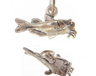 Sterling Silver, 18.5mm Width by 9.0mm Length by 9.4mm Height, Catfish Charm. Quantity Per Pack: 1 Piece.