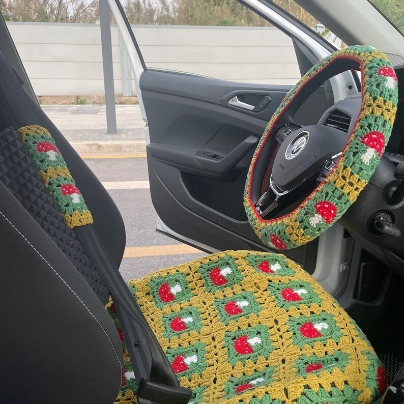 Crochet Mushroom Steering Wheel Cover/car Wheel Cover/ Handmade Crochet