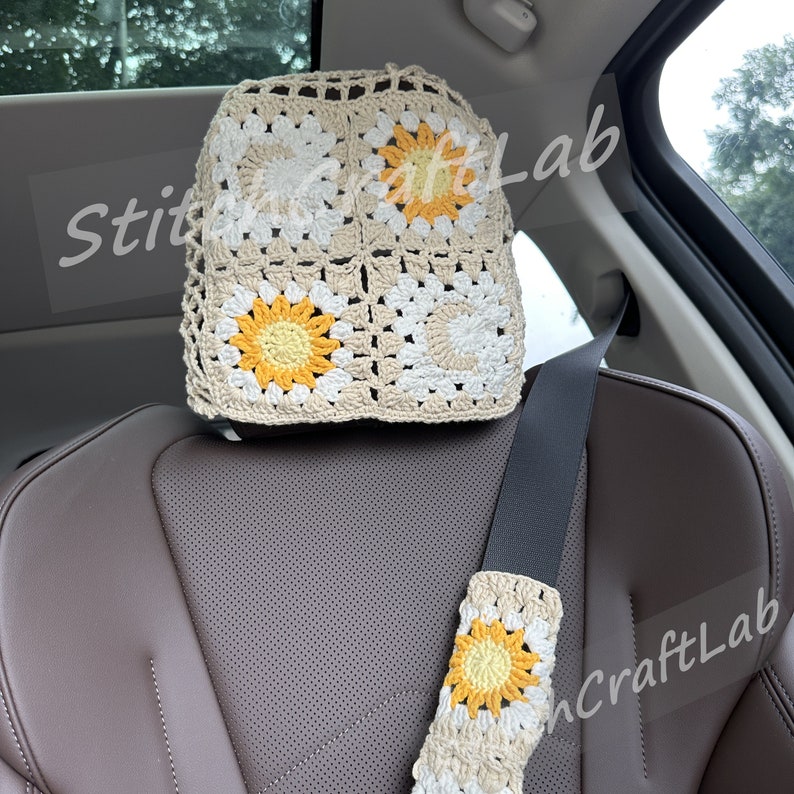 Anna-Kaci 3-Piece Crochet Car Steering Wheel and Seat Belt Cover Set