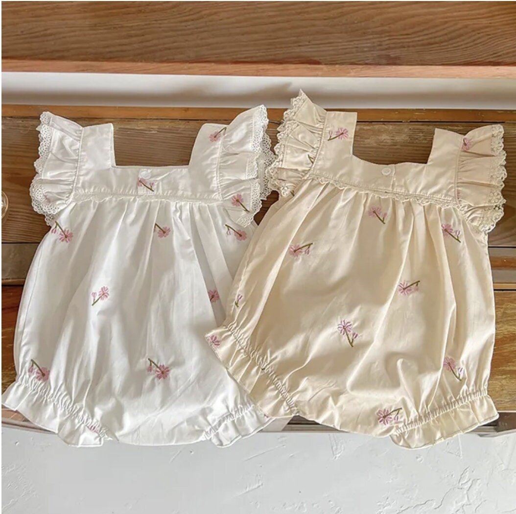 Baby Strampler Set 2-teilig - Blumenprint Mit Rüschen Für Mädchen 0-18 Monate