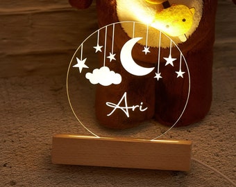 Custom Moon and Star Nightlight ,Personalized Clouds Night light With Name, Baby Bedroom Night Light, Newborn Gift, Mom Gifts, Nursery Decor