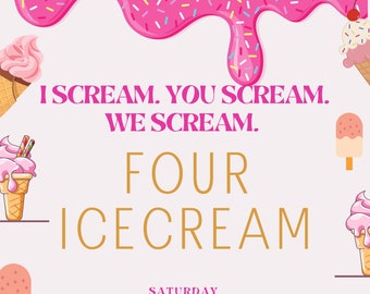 Icecream Birthday Theme Invitation, Birthday Template, Instant download, icecream bday