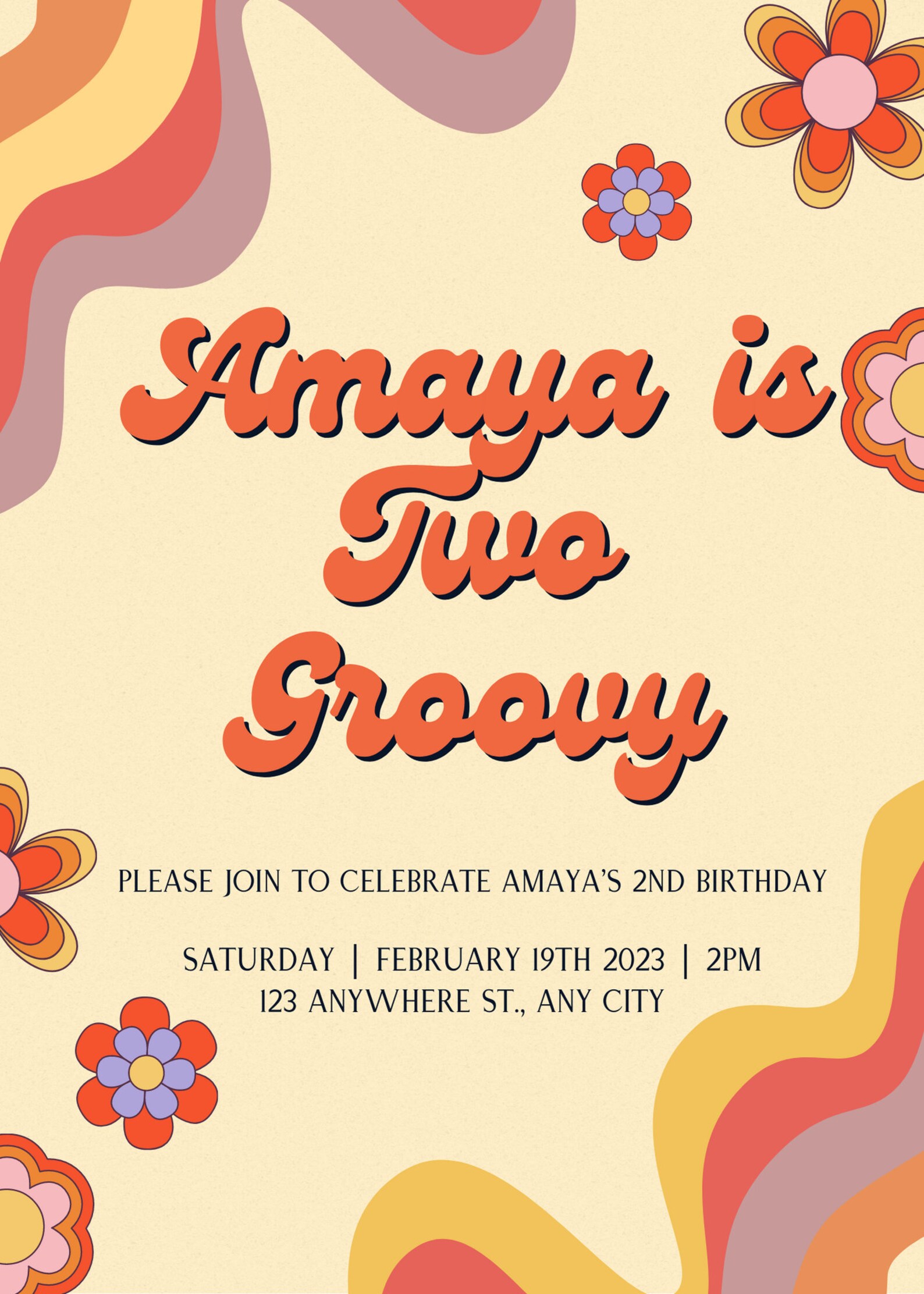 Two Groovy Invitation, Instant Download, Invitation Template, Groovy