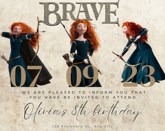 Merida Brave Einladung, Digitale Einladung, Sofort Download, Brave