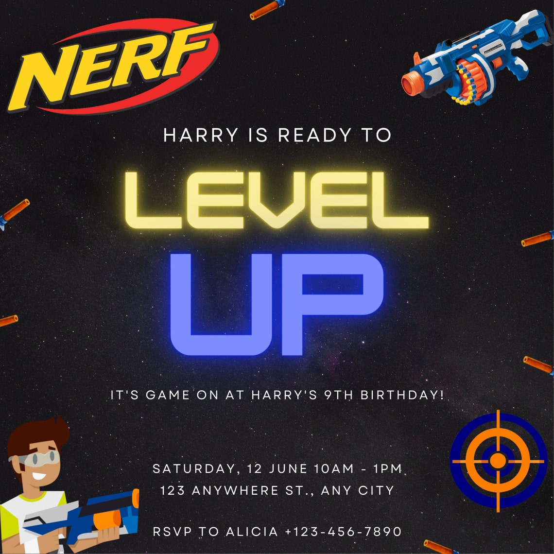 Nerf Invitation Digital Invitation Instant Download Nerf Etsy