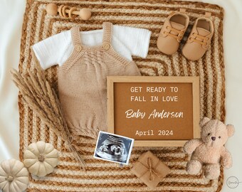 Herbst Boho Baby Ankündigung, Neutrales Kürbis Thema, Baby Ankündigung, Digitale Vorlage, Digitaler Upload, Sofort-Upload, Boho Ankündigung.