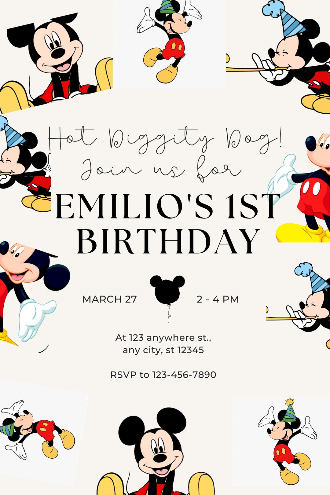 Mickey Mouse Birthday Invitation, Bday Invite, Kids Party, Disney