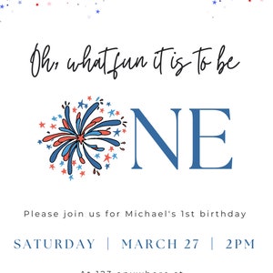 4th of July Birthday, First Birthday, Digital Invitation, Instant Download, 4th of July