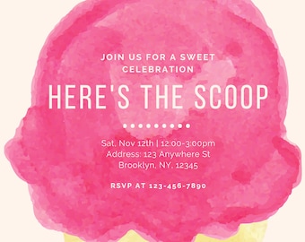 Ice-cream Birthday Theme Invitation, Birthday Template, Instant download, ice-cream bday