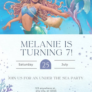 The Little Mermaid Birthday, Mermaid theme bday invitation, instant download