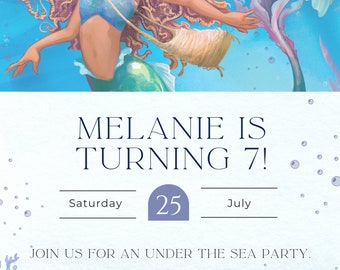 Die kleine Meerjungfrau Geburtstag, Meerjungfrau Thema bday Einladung, sofortiger download