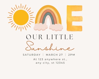 Little Sunshine Einladung, Digitale Einladung, Sofort Download, Unser kleiner Sonnenschein, Erster Geburtstag