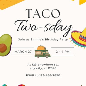 Taco Tuesday Invitation, Digital Invitation, Instant Download, Taco Two-sday