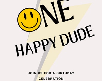 Junge Geburtstagseinladung, digitale Einladung, Sofort Download, One Happy Dude