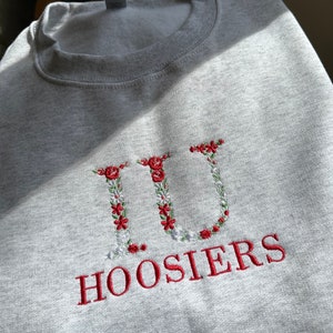 Floral IU Hoosiers Embroidered Sweatshirt | Trendy College Apparel | IU Fan Crewneck | Hoosiers | College Game Day | Cute Floral Indiana