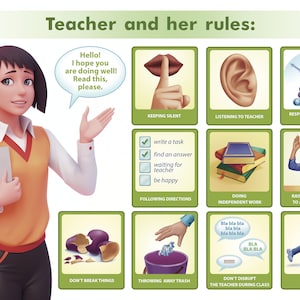 Custom Teachers Rules Poster, Cartoon Picture From Photo, Kindergarten Signs, Classroom Rules Poster, Playroom Art, Back To School Print