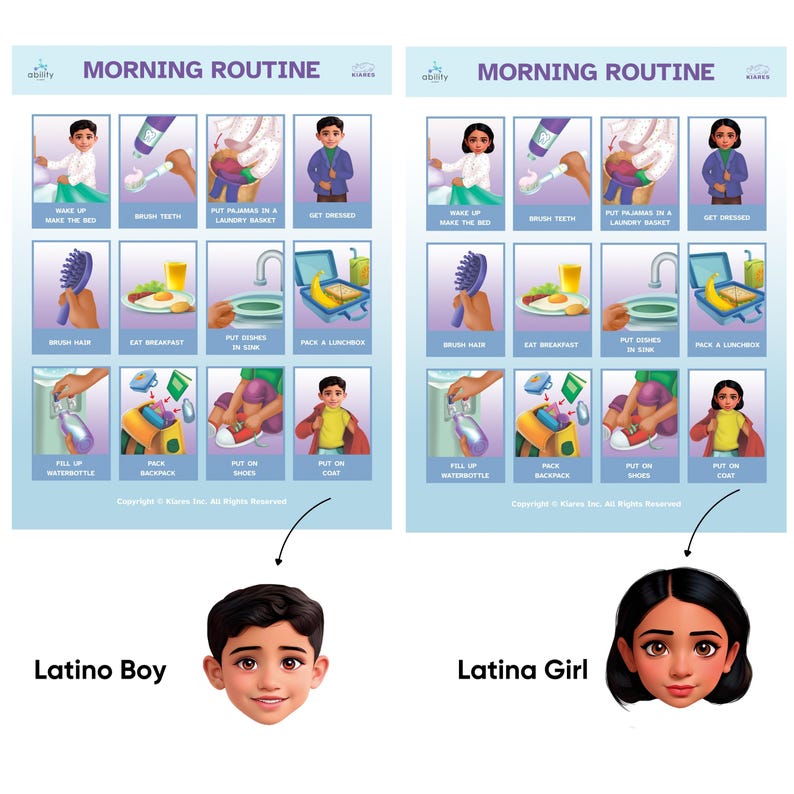 Visual Morning Routine Chart: Autism & ADHD Kids, Step-by-step Poster ...