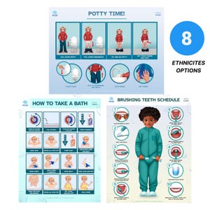 Toilet, Teeth & Tub Visual Bundle – Potty Training, Brushing and Bath Routine for Kids with Autism, 16 Ethnicities, OT Created