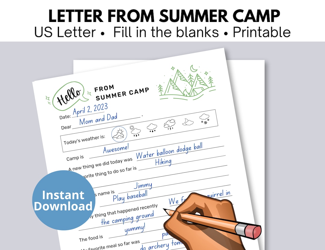 Summer Camp Letter Fill in the Blank Printable Letter From