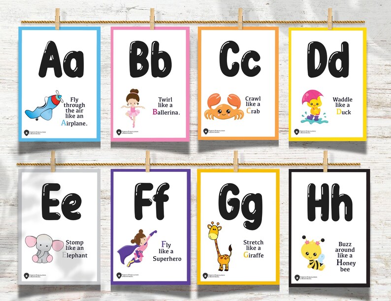 ABC Flash Cards Alphabet Movement Kinesthetic Cards for Kids Printable Brain Breaks for ...