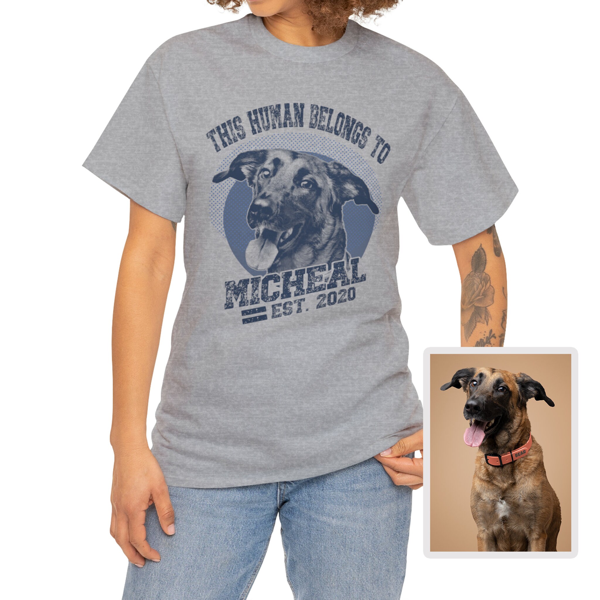 Personalized Pet Tshirt This Human Belongs To Personalized Custom Photo and Text Dog Cat Pet
